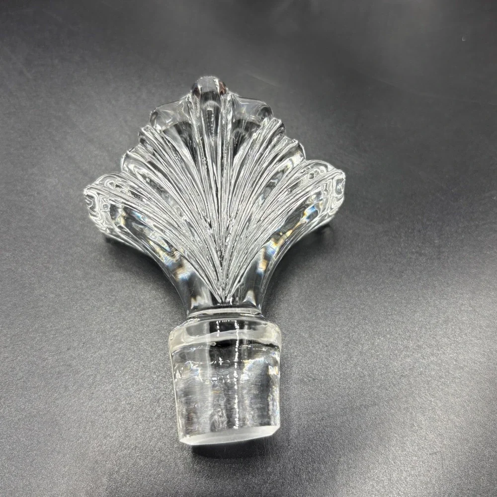 Vintage Glass Liquor Decanter with Fan Shell Stopper Starburst Base 13